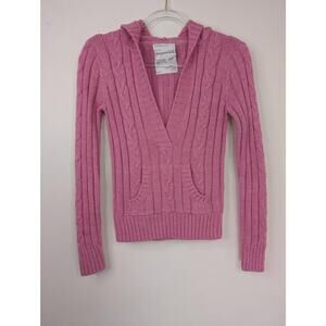 Aeropostale Sweater Womens Small Pink Hooded Cable Knit V Neck Pullover Y2K